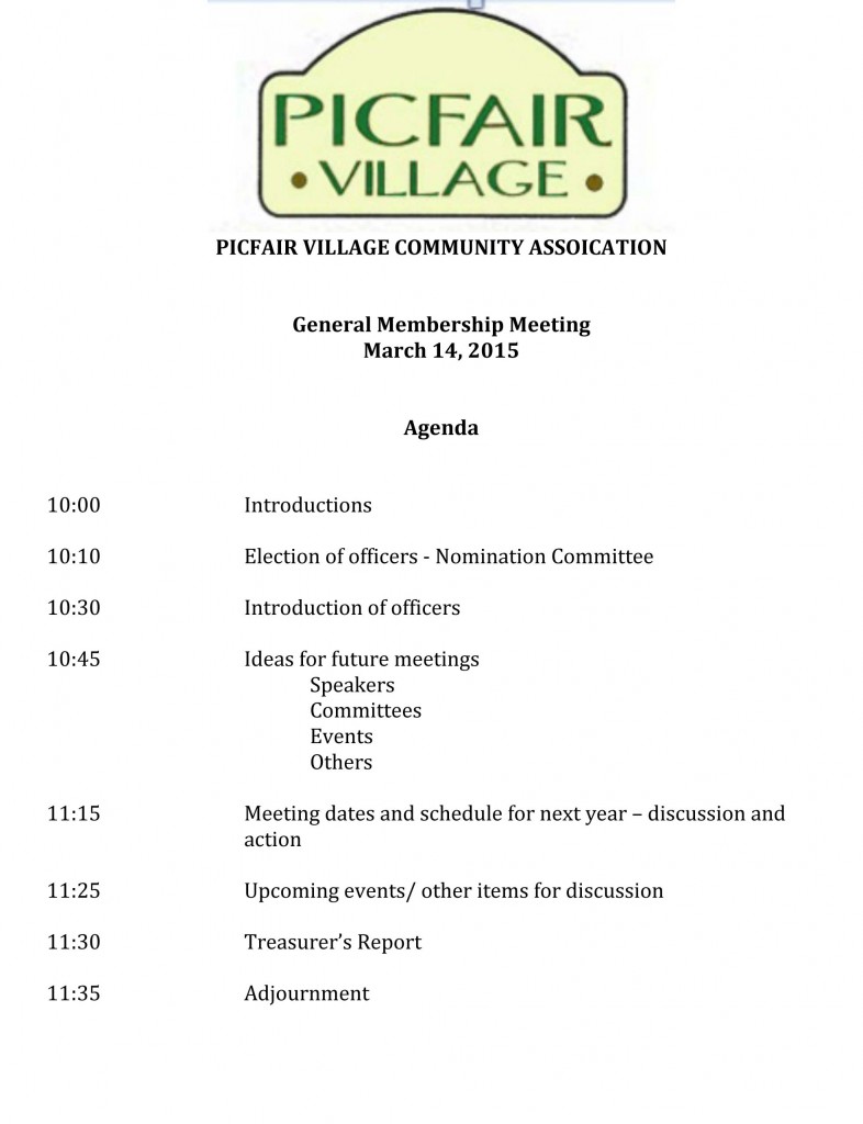 Agenda for March Meeting